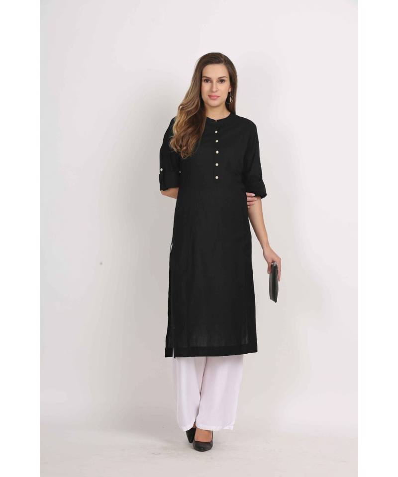 Vibgyor  Black  Cotton Flex  Plain  Kurta