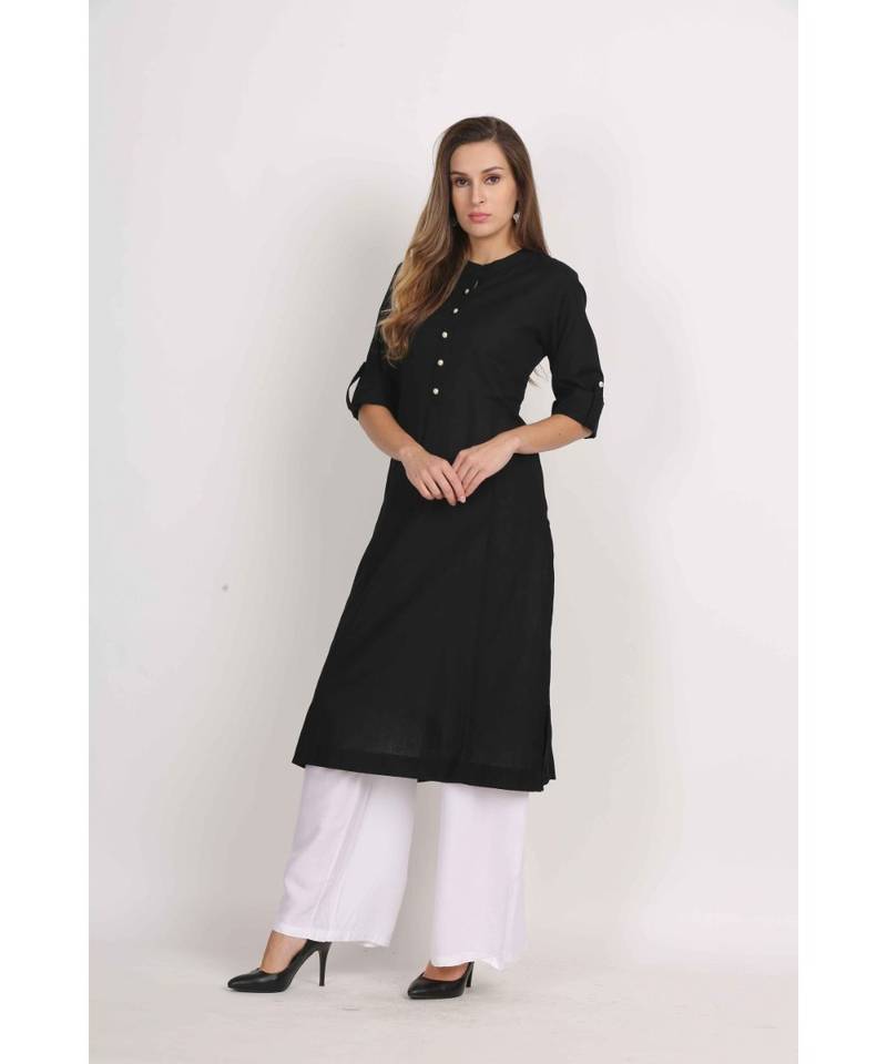 Vibgyor  Black  Cotton Flex  Plain  Kurta
