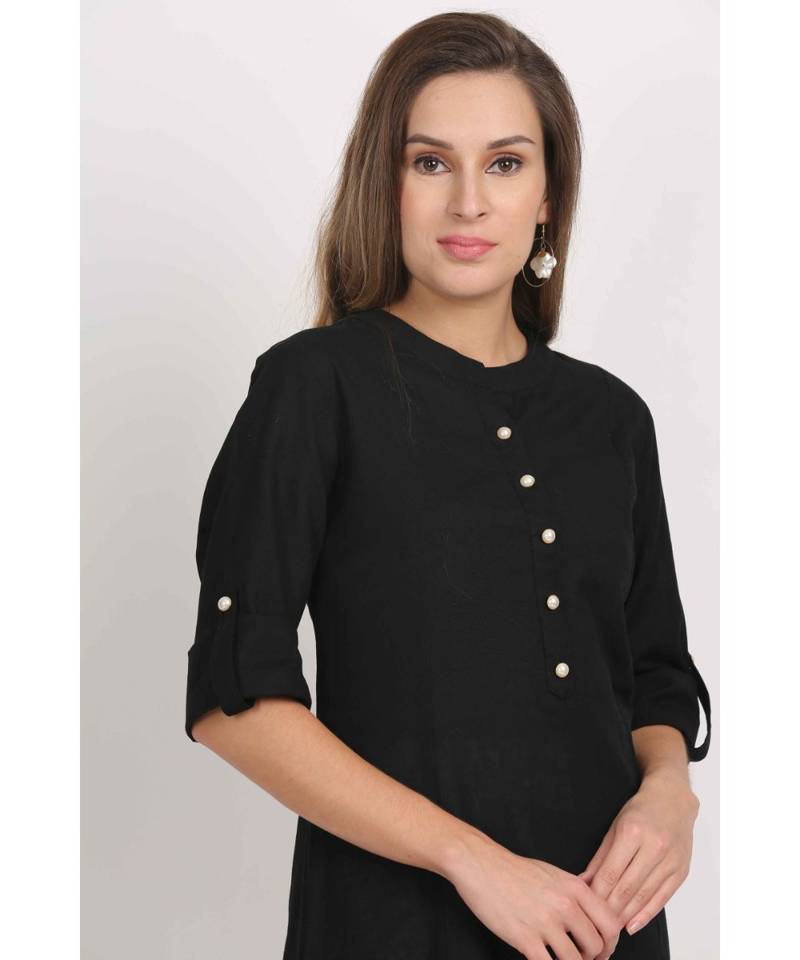 Vibgyor  Black  Cotton Flex  Plain  Kurta