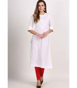 Vibgyor  White  Cotton Flex  Plain  Kurta