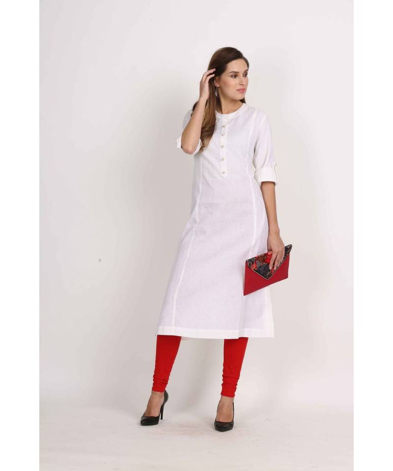 Vibgyor  White  Cotton Flex  Plain  Kurta