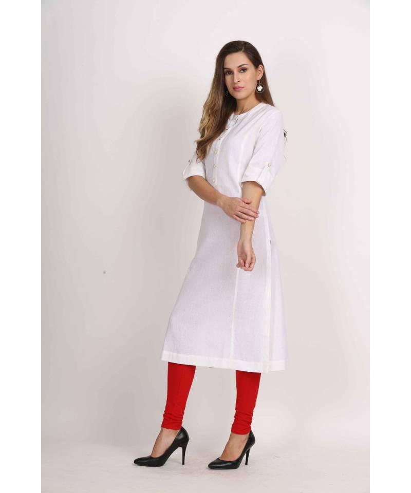 Vibgyor  White  Cotton Flex  Plain  Kurta