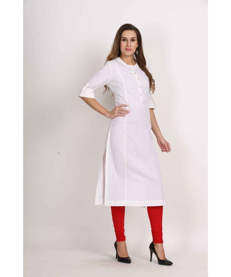 Vibgyor  White  Cotton Flex  Plain  Kurta