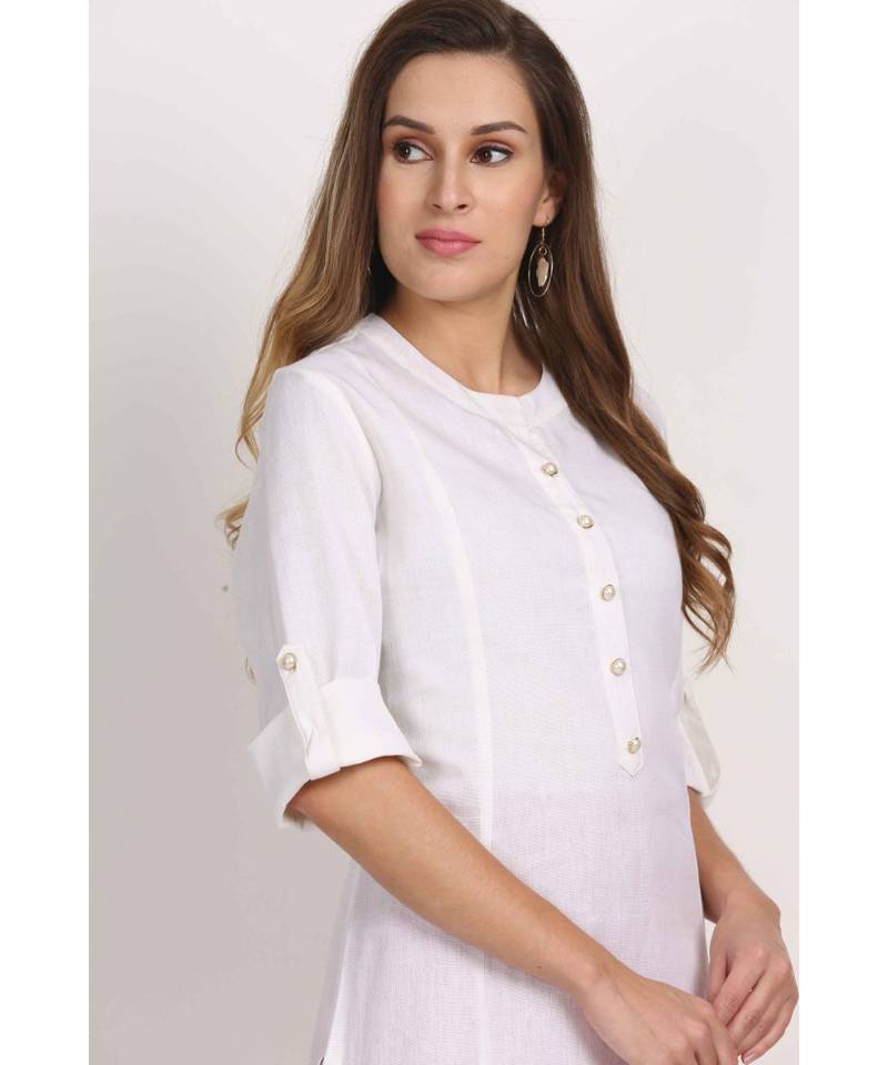 Vibgyor  White  Cotton Flex  Plain  Kurta