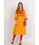 Elegance  Mustard and Red  Cotton Flex  Plain  Kurta