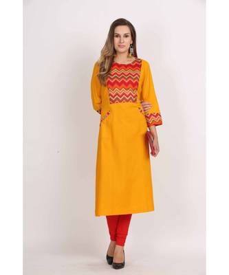 Elegance  Mustard and Red  Cotton Flex  Plain  Kurta 2