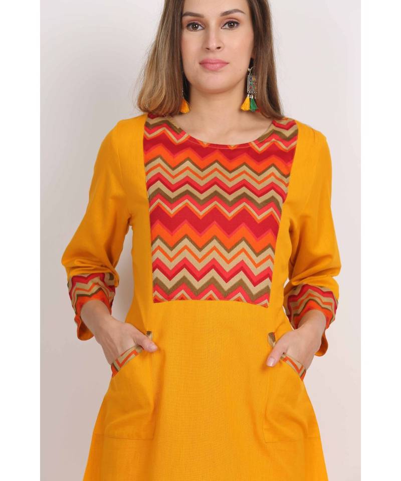 Elegance  Mustard and Red  Cotton Flex  Plain  Kurta