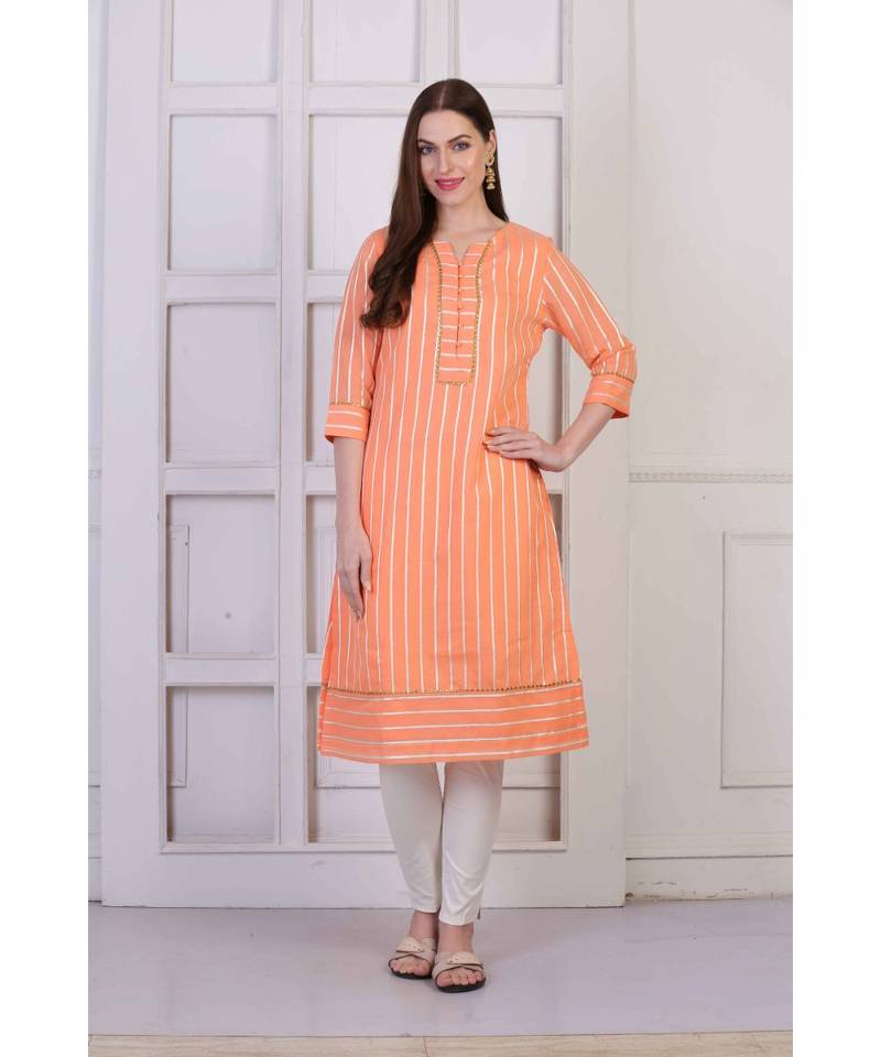 Corporate Festivity  Peach  Cotton Chanderi  Printed  Kurta