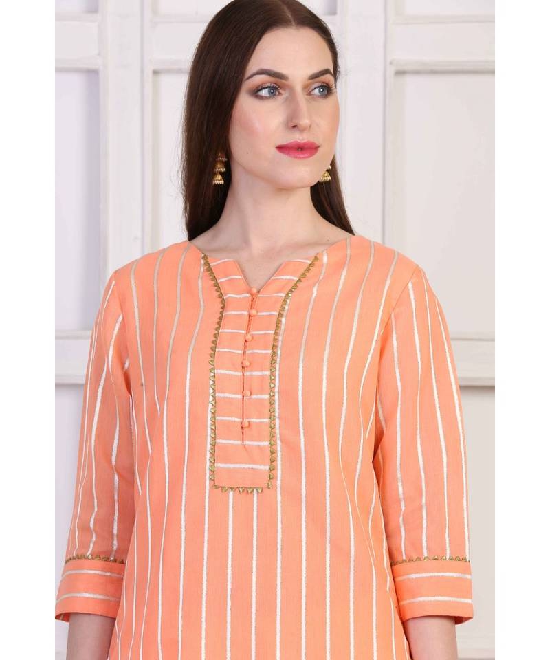 Corporate Festivity  Peach  Cotton Chanderi  Printed  Kurta