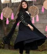  Women's Solid Gotta Lace Work  Black Rayon Kurta Set with Pant