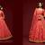 Carrot pink Thread, Zari, Dori, and Sequins Embroidered Art Silk Semi Stitched Bridal Lehenga