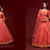 Carrot pink Thread, Zari, Dori, and Sequins Embroidered Art Silk Semi Stitched Bridal Lehenga