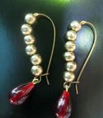 GoldenBeadsMaroonDropEarrings