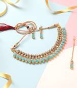 Classy Choker Style Ad Turquoise Stone Necklace Set With Matching Earrings For Women