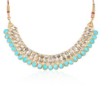 Classy Choker Style Ad Turquoise Stone Necklace Set With Matching Earrings For Women 3