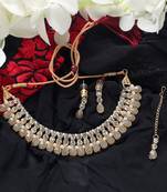 Classy Choker Style Ad Grey Stone Necklace Set With Matching Earrings For Women