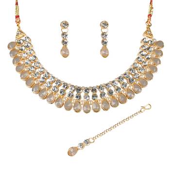 Classy Choker Style Ad Grey Stone Necklace Set With Matching Earrings For Women 2