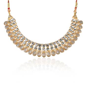 Classy Choker Style Ad Grey Stone Necklace Set With Matching Earrings For Women 3