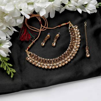 Classy Choker Style Ad Lcd Stone Necklace Set With Matching Earrings For Women 1