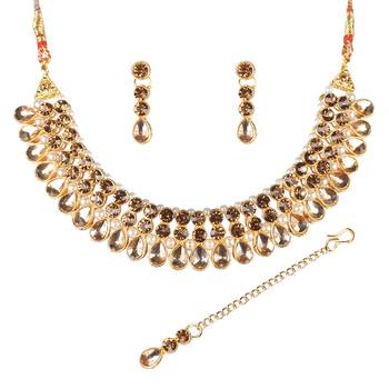 Classy Choker Style Ad Lcd Stone Necklace Set With Matching Earrings For Women 2