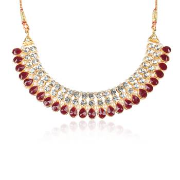Classy Choker Style AD Maroon Stone Necklace Set with Matching Earrings for Women 3