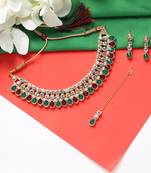 	Classy Choker Style Ad Multi Stone Necklace Set With Matching Earrings For Women