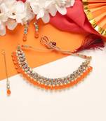 Classy Choker Style Ad Orange Stone Necklace Set With Matching Earrings For Women