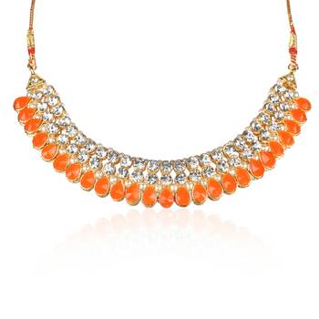 Classy Choker Style Ad Orange Stone Necklace Set With Matching Earrings For Women 3