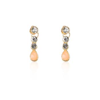 Classy Choker Style Ad Peach Stone Necklace Set With Matching Earrings For Women 4
