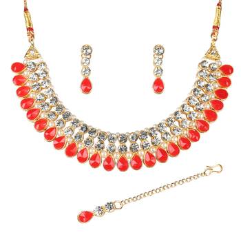Classy Choker Style Ad Red Stone Necklace Set With Matching Earrings For Women 2