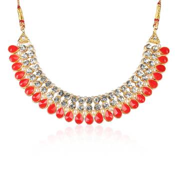 Classy Choker Style Ad Red Stone Necklace Set With Matching Earrings For Women 3