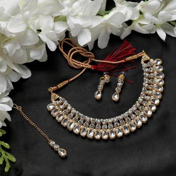 Classy Choker Style Ad White Stone Necklace Set With Matching Earrings For Women 1