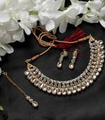 Classy Choker Style Ad White Stone Necklace Set With Matching Earrings For Women