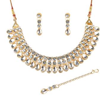 Classy Choker Style Ad White Stone Necklace Set With Matching Earrings For Women 2