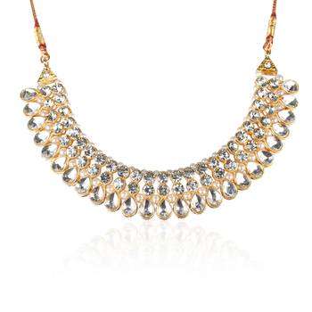 Classy Choker Style Ad White Stone Necklace Set With Matching Earrings For Women 3