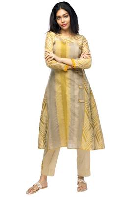 Light-gold hand woven viscose multicolor-kurtis 1