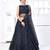 Navy-blue Thread with Sequins embroidered net semi stitched wedding lehenga