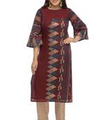 Dark-maroon hand woven viscose multicolor-kurtis