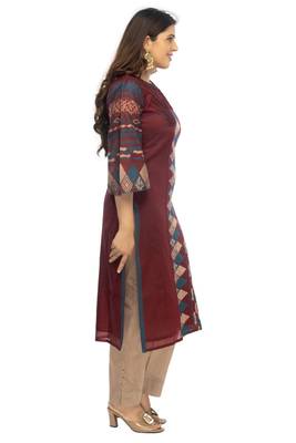 Dark-maroon hand woven viscose multicolor-kurtis 2