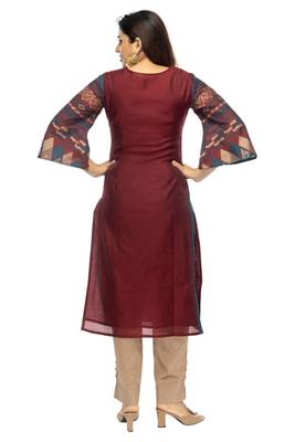 Dark-maroon hand woven viscose multicolor-kurtis 4