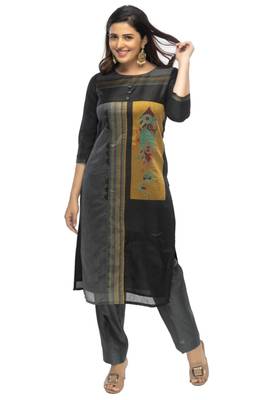 Black hand woven viscose multicolor-kurtis 1