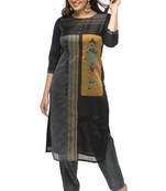 Black hand woven viscose multicolor-kurtis