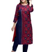 Dark-onion-pink hand woven viscose multicolor-kurtis