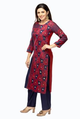 Dark-onion-pink hand woven viscose multicolor-kurtis 3