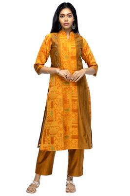 Orange hand woven viscose multicolor-kurtis 1