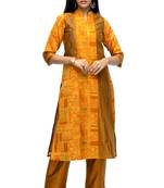 Orange hand woven viscose multicolor-kurtis