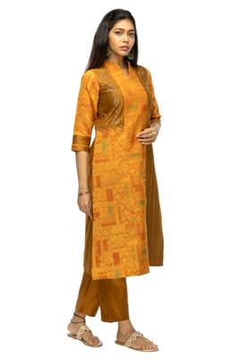Orange hand woven viscose multicolor-kurtis 2