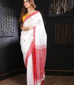 White hand woven pure cotton saree with blouse