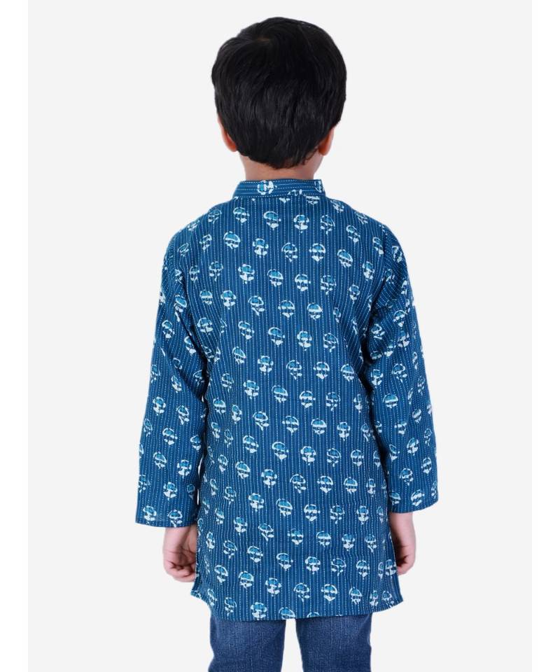 Block Print Cotton Kurta for Boys  Blue