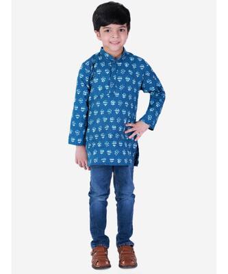 Block Print Cotton Kurta for Boys  Blue 1